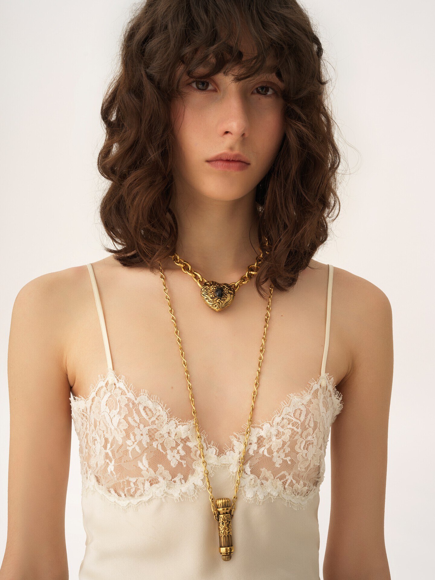 Camisole top in washed silk satin & lace - 7