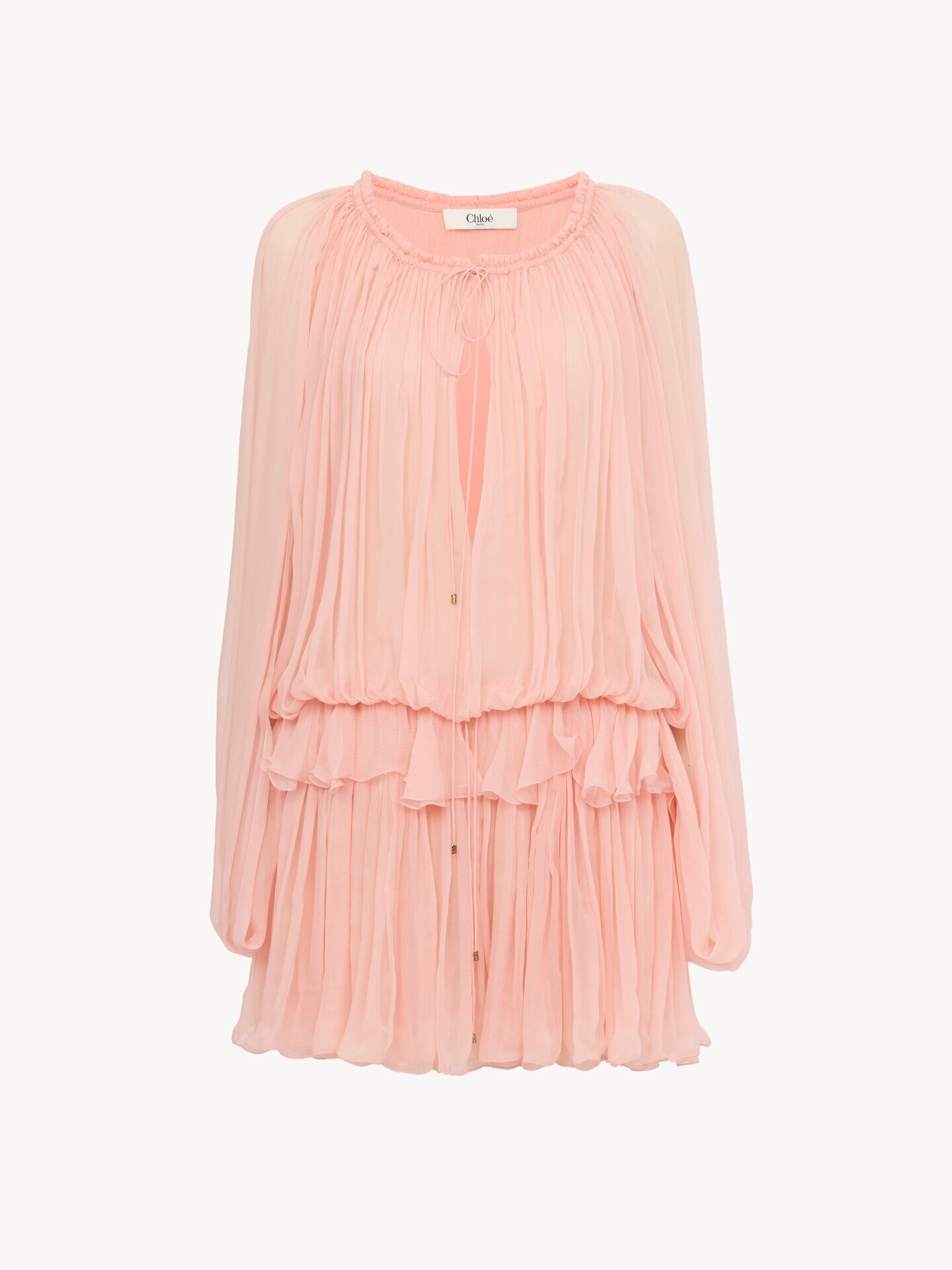 Mini cape dress in silk mousseline - 2