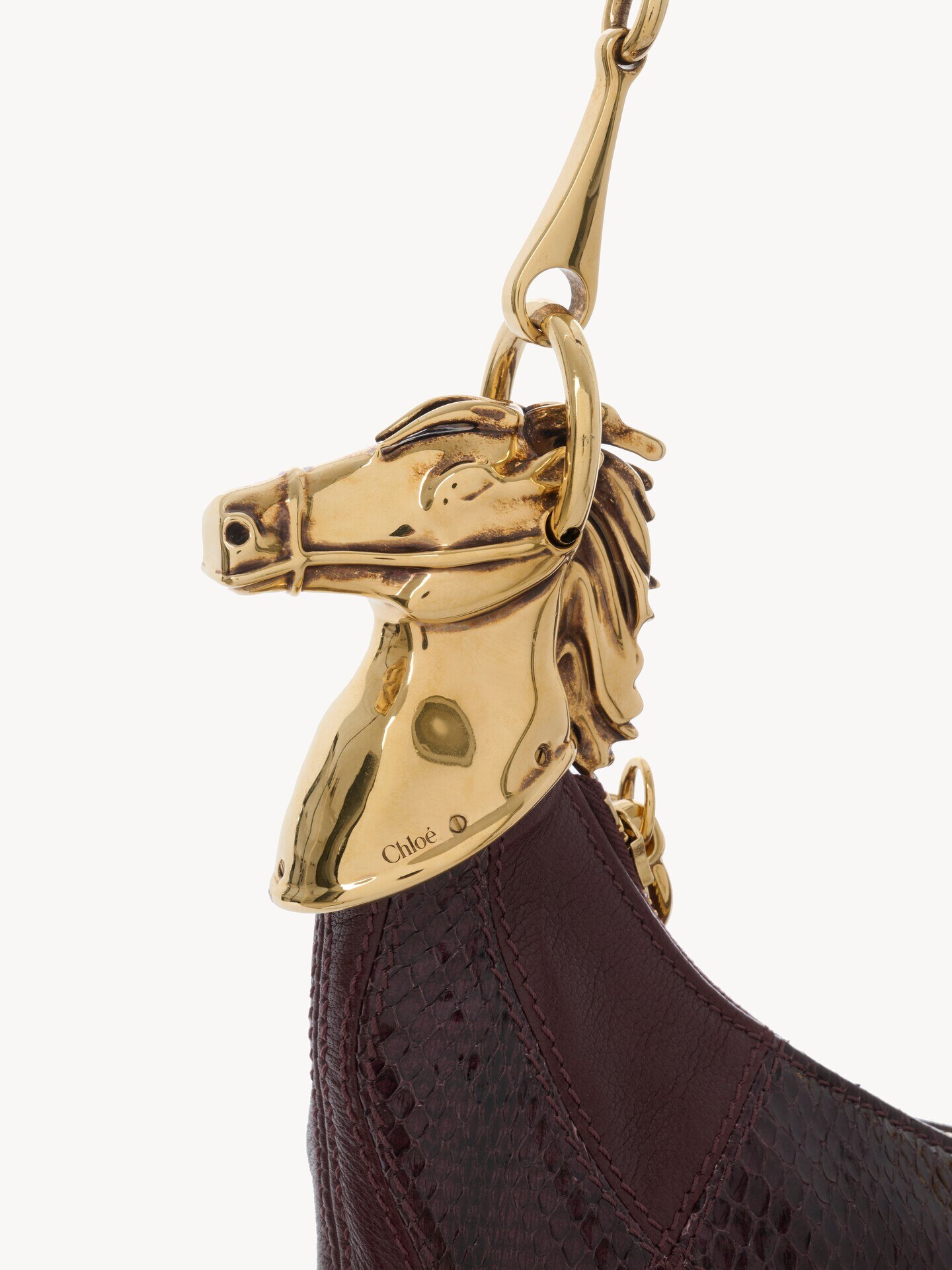 Chain Horse shoulder bag in grained leather and snakeskin - 8