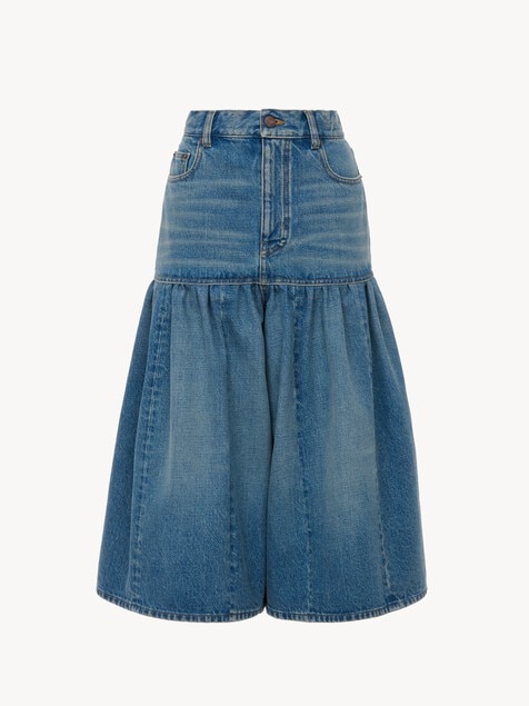 Pantalones cortos estilo bermuda de talle alto y corte globo de tejido vaquero