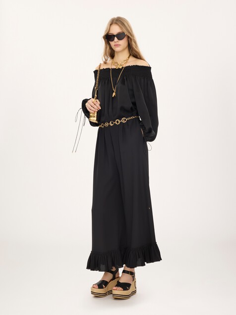 Cropped fluid pants in cr&ecirc;pe de chine