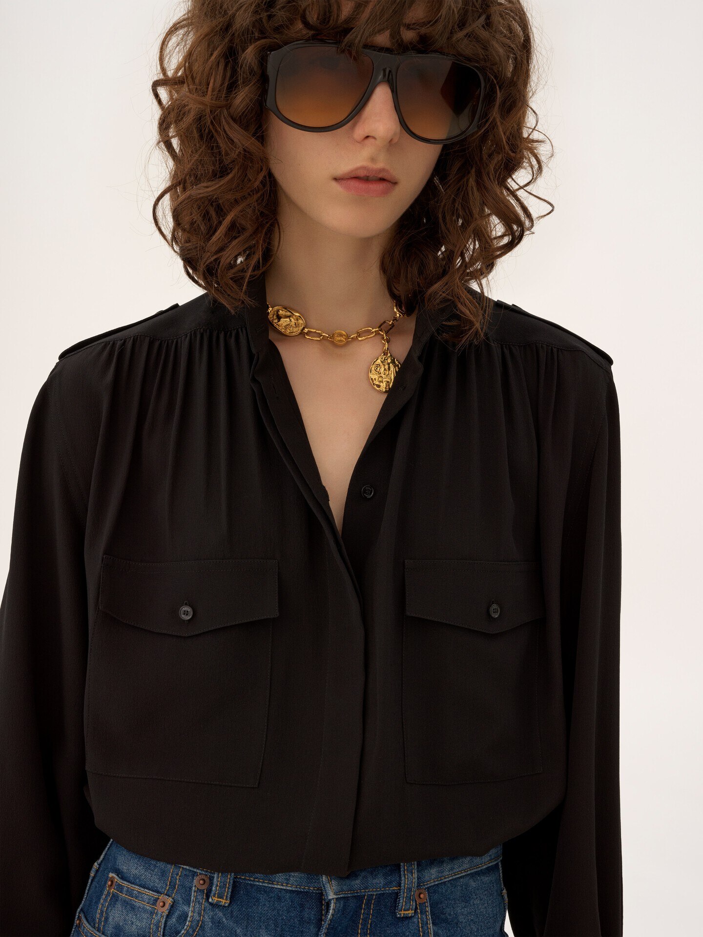 Gathered blouse in cr&ecirc;pe de chine - 7