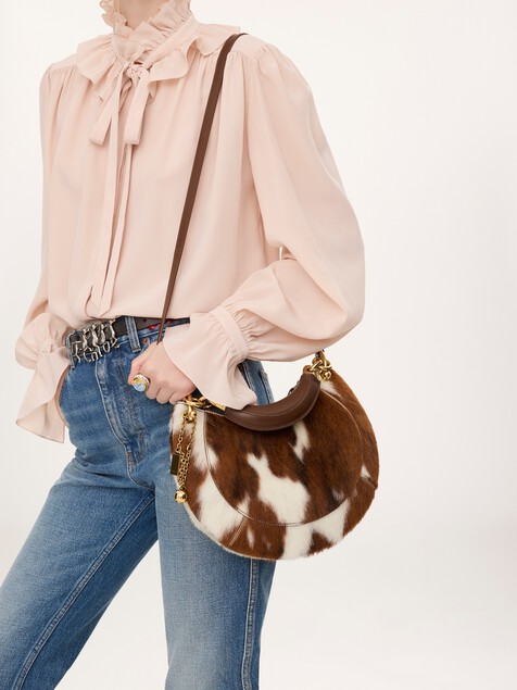 Small Chlo&eacute; Banana zipped hobo bag in hair-on leather