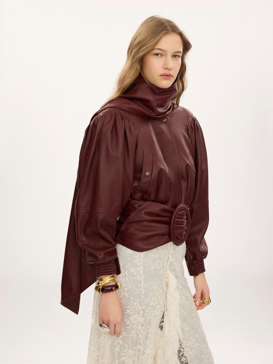 Cropped scarf jacket in leather - 8
