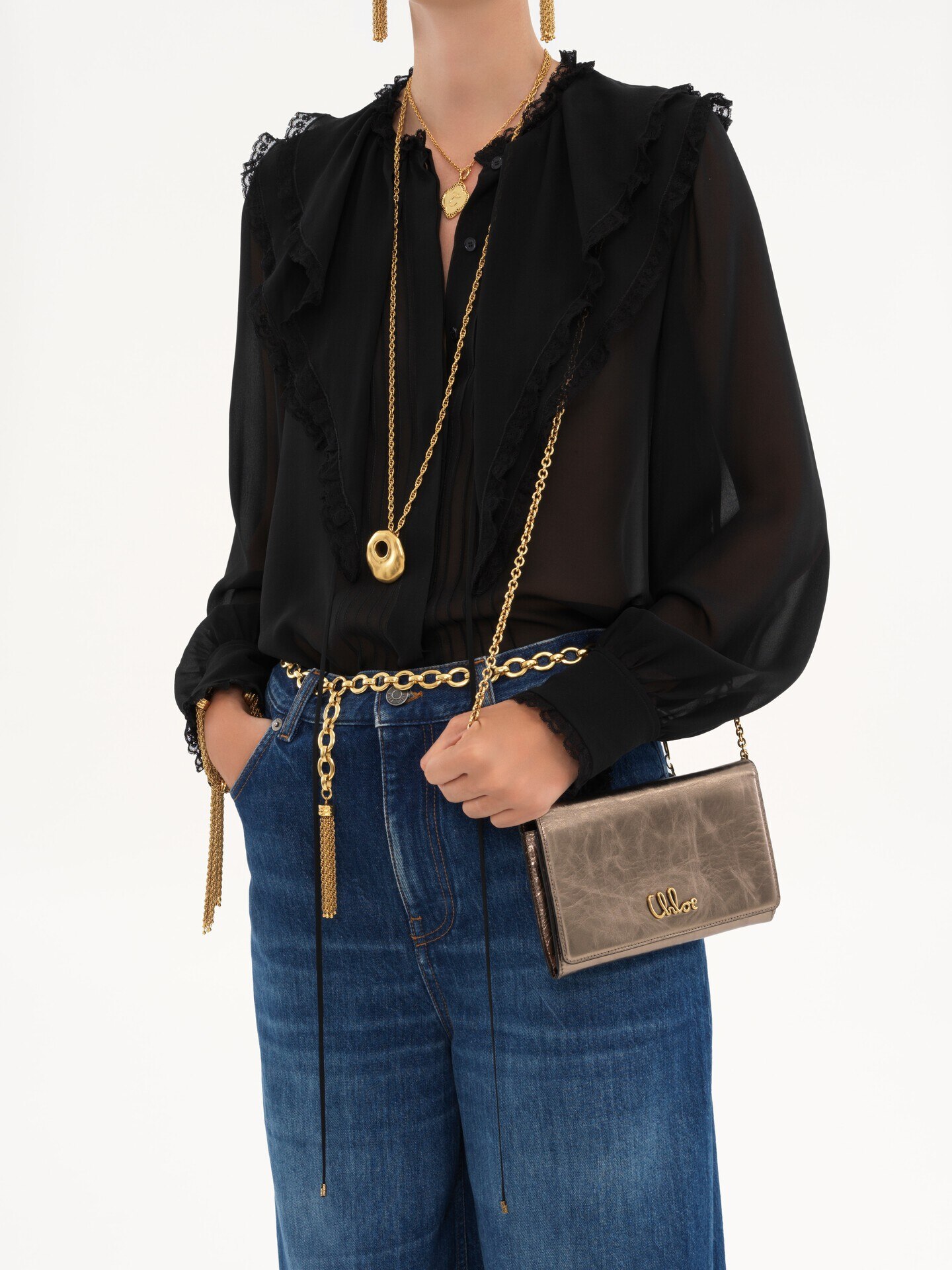 Chloé Iconic flap wallet on chain in metallised leather - 4