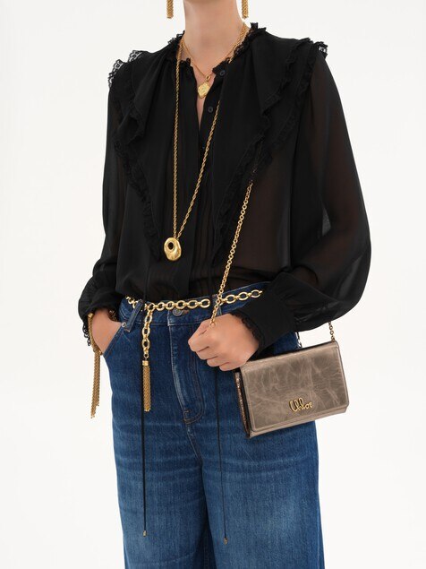 Chloé Iconic flap wallet on chain in metallised leather