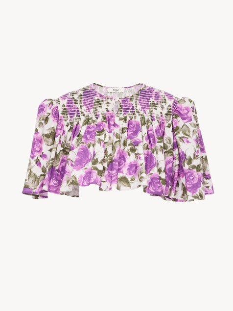 Gathered cropped top in cotton poplin