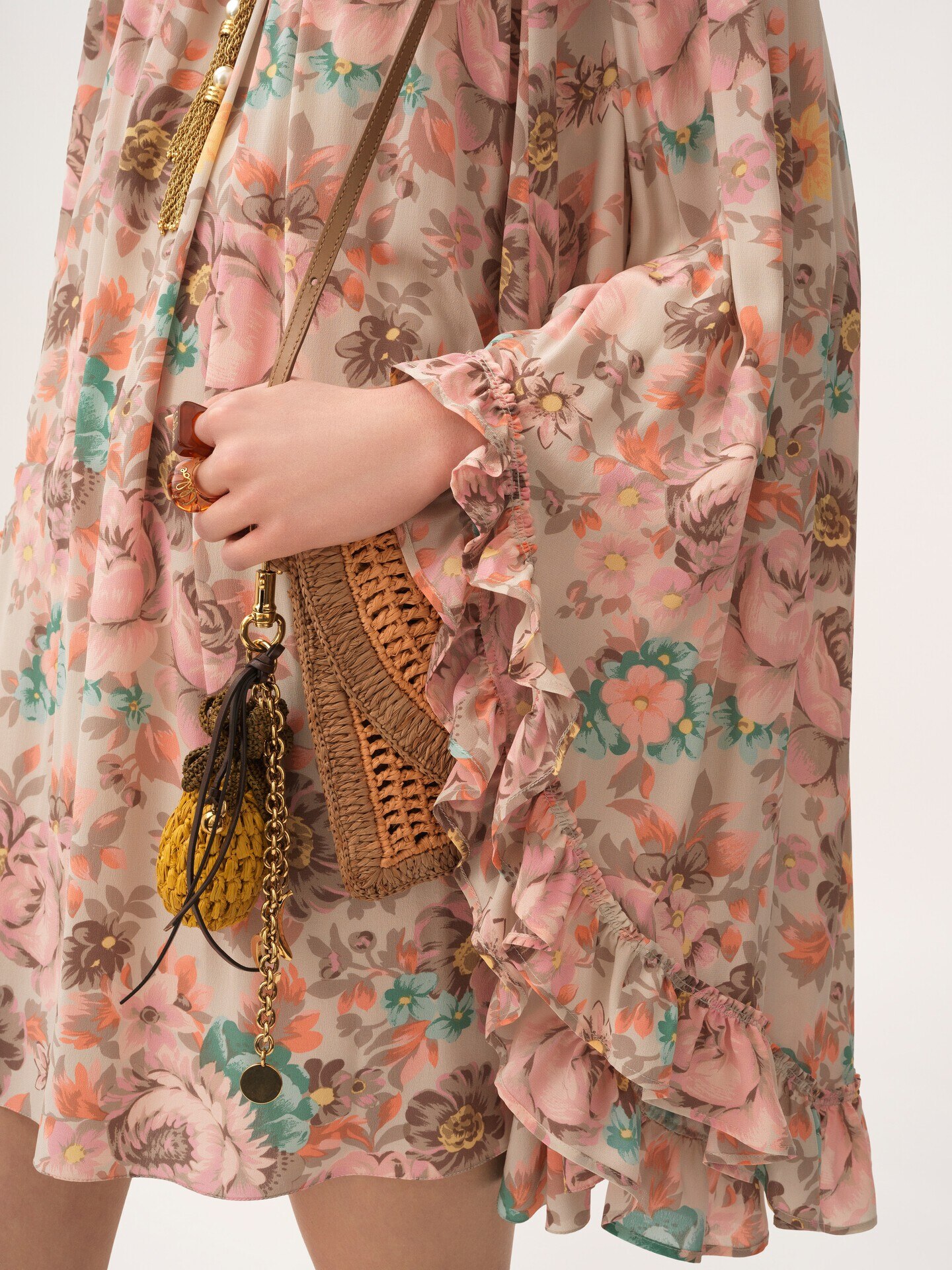 Square-neck ruffled mini dress in cr&ecirc;pe de chine - 7