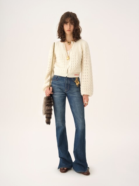 Round-neck cardigan in a wool & cashmere knit