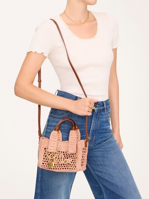 Mini Summer Banana east-west tote bag in raffia