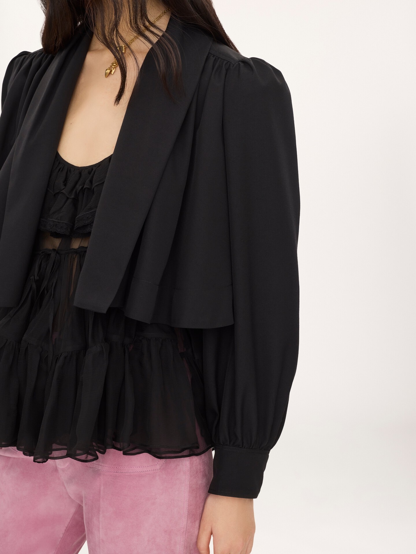 Gathered cropped jacket in washed viscose faille - 5