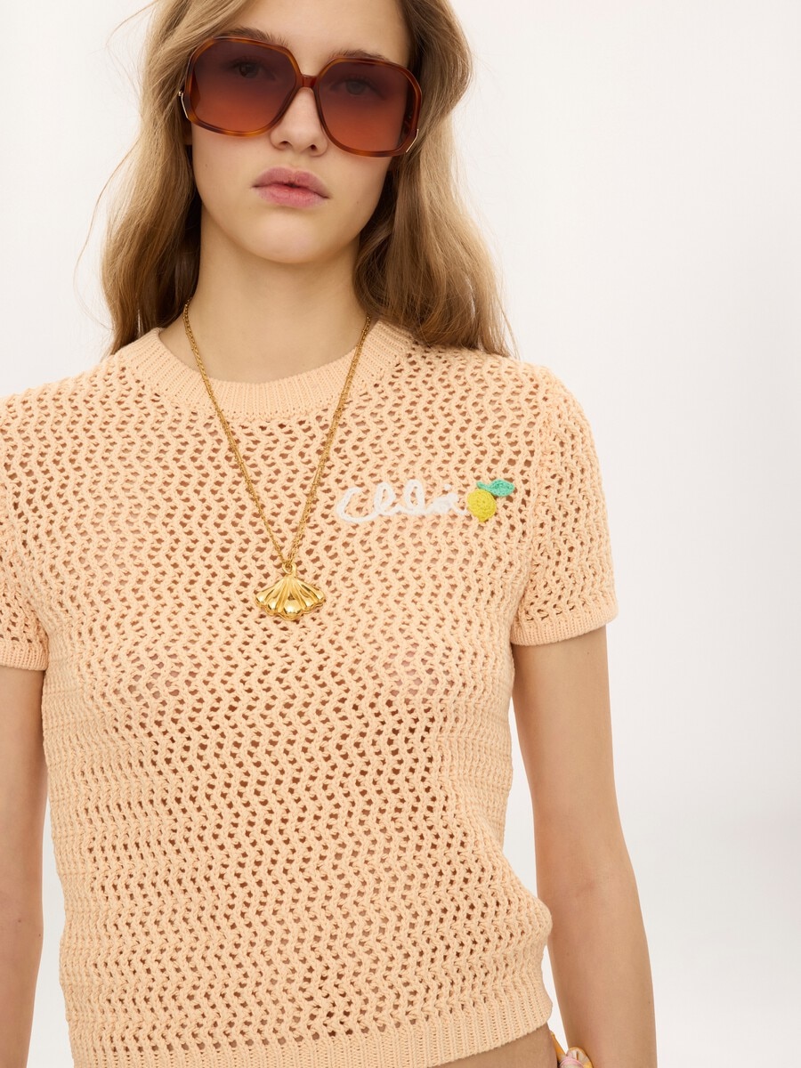 Short-sleeve logo sweater in crochet knit - 6