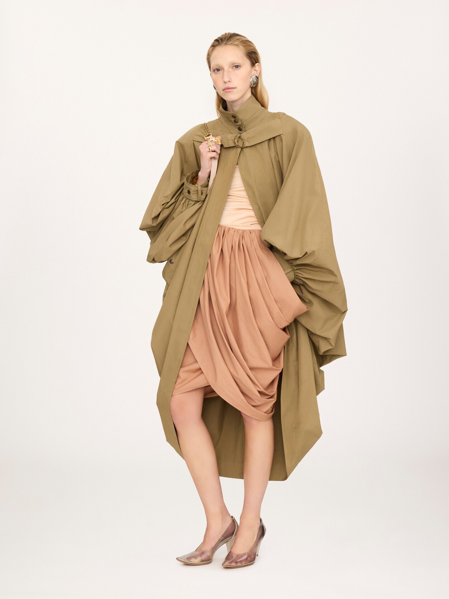 Oversized high-neck cape coat in cotton poplin - 3