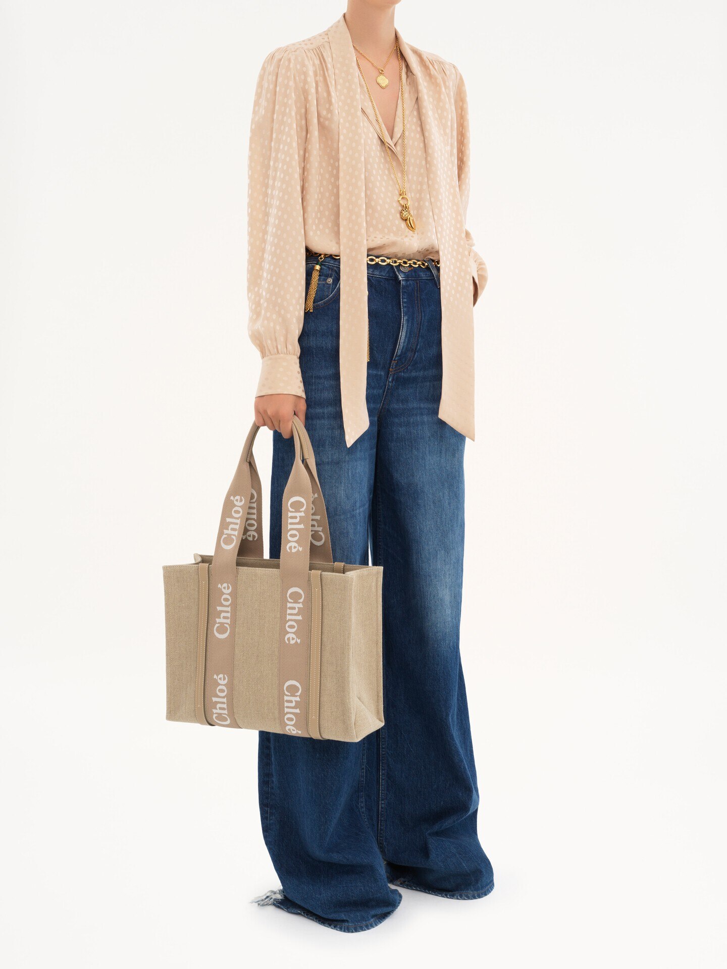 Woody tote bag in linen & leather - 9