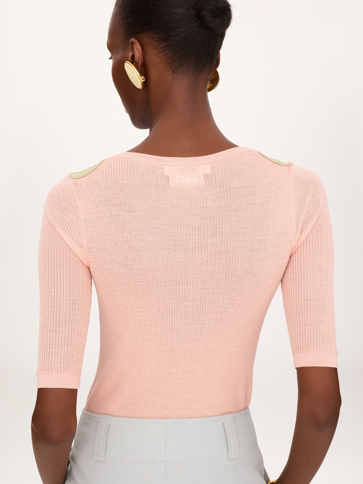 Elbow-sleeve fitted jumper in a wool knit & lace - 5