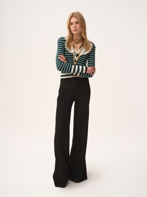 Pantalones acampanados de talle alto de lana grain de poudre