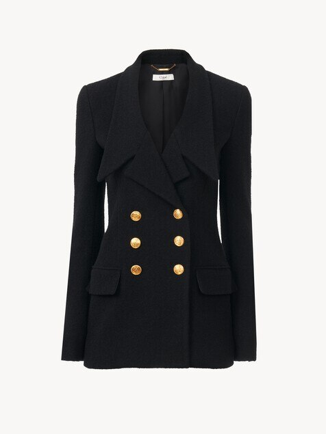 Double-breasted cardigan jacket in micro bouclette wool