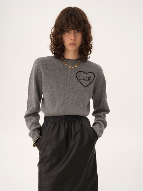 Cropped fitted logo sweater in a wool knit