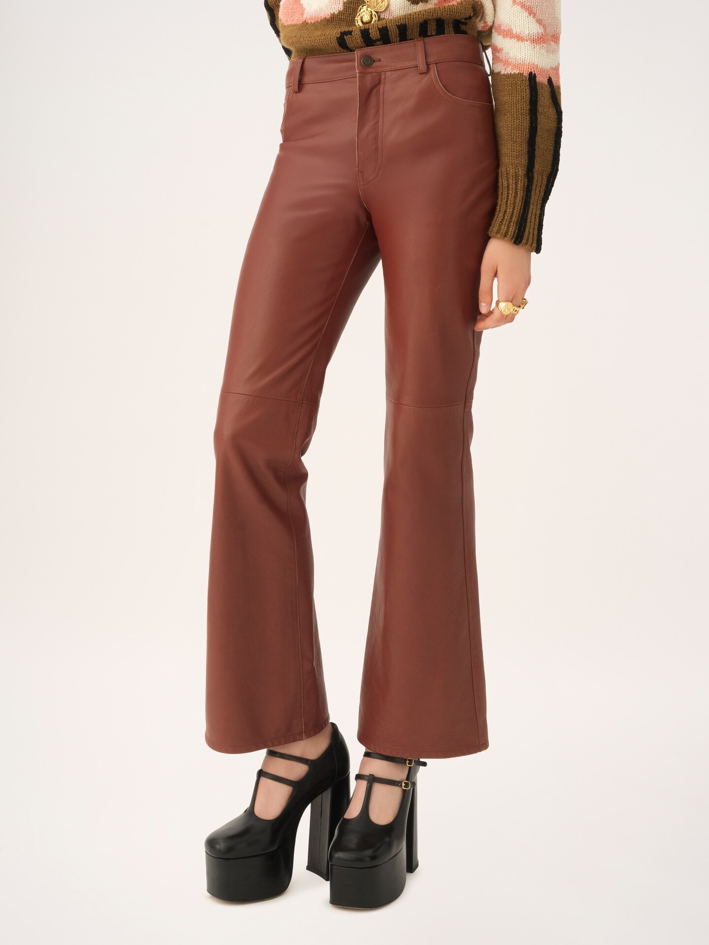 Flared trousers in leather - 4