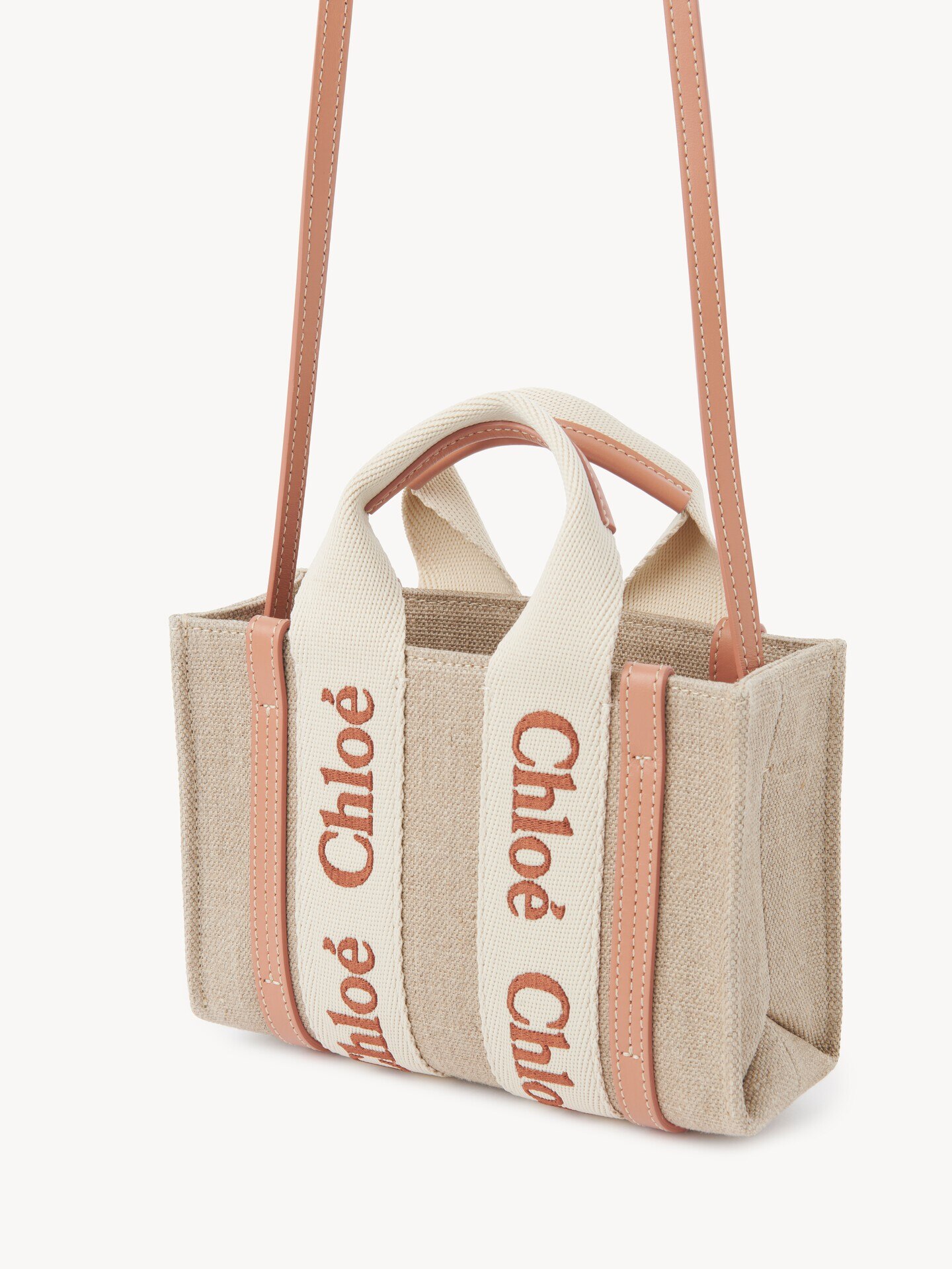 Mini Woody tote bag in linen & leather - 4
