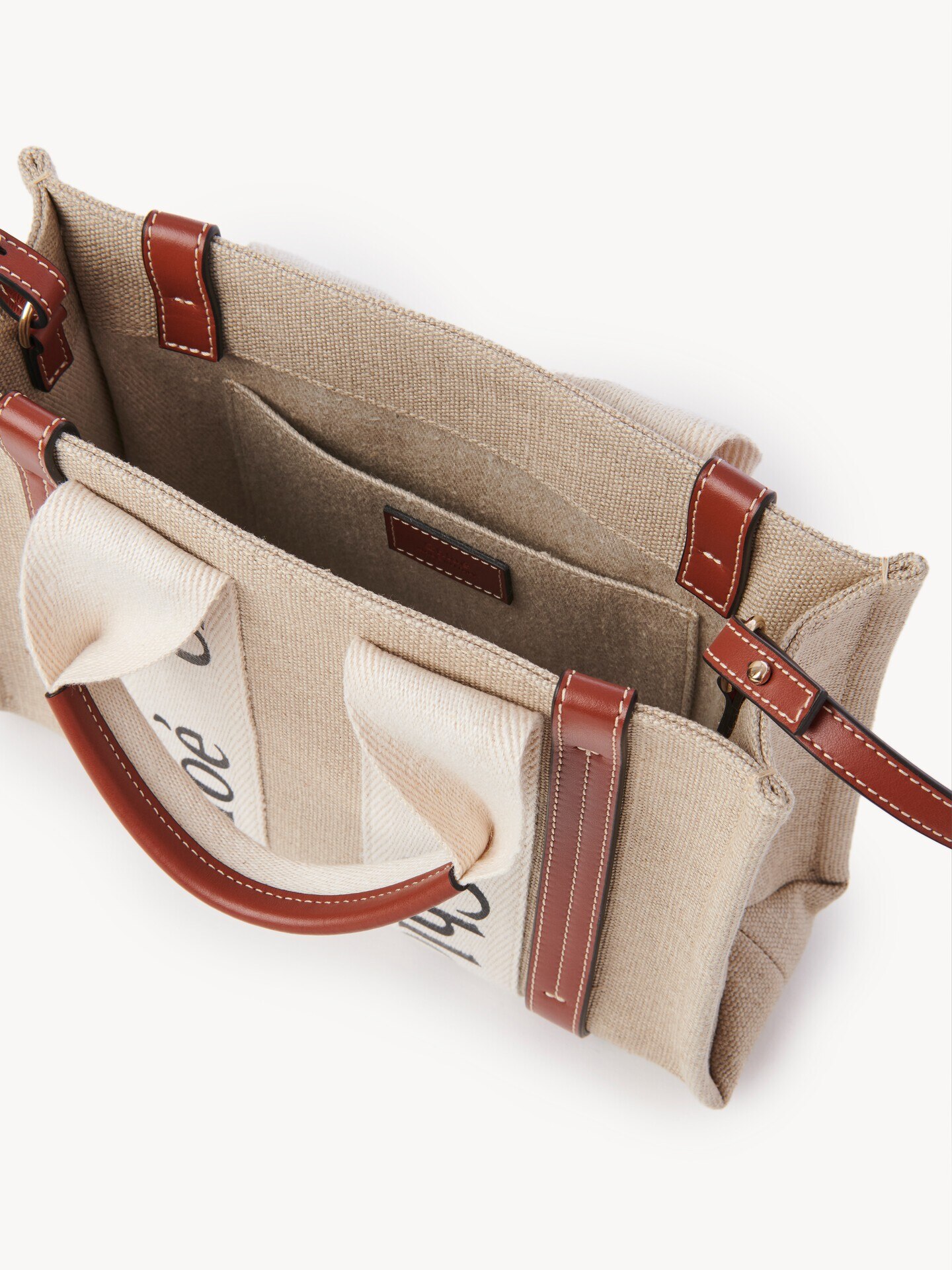 Small Woody tote bag in linen - 8