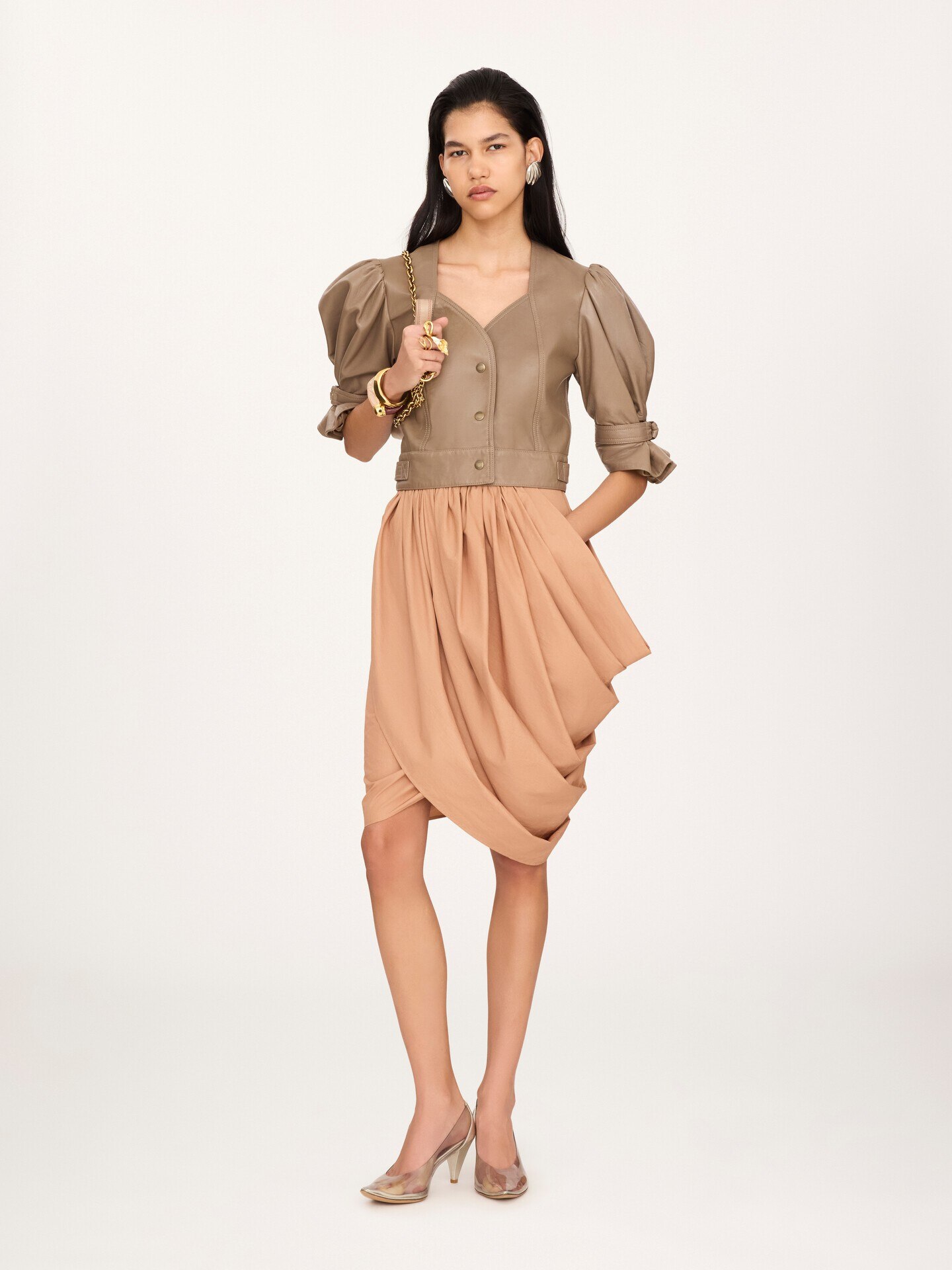 Cropped puff-sleeve leather jacket - 3