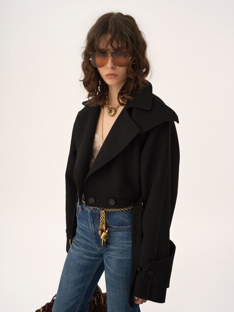 Cropped coat in double-face wool