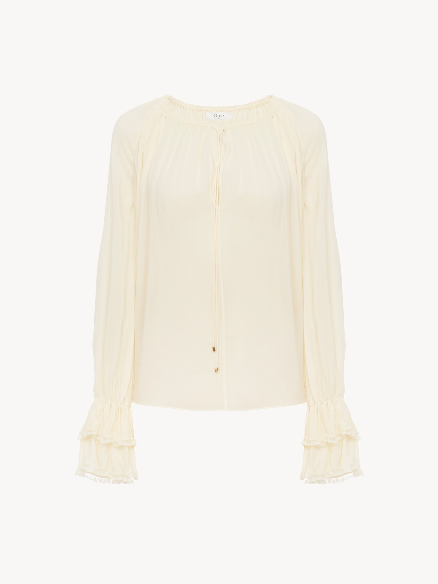 Top fruncido con cuello en&nbsp;V de georgette de seda - 2