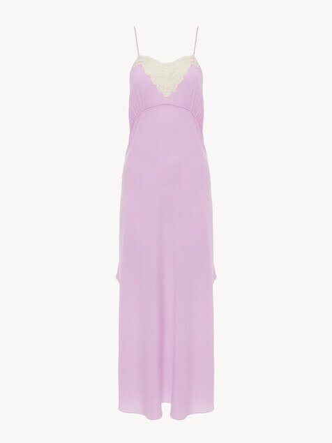 Vestido midi con tirantes finos de crep&eacute; de seda china y encaje