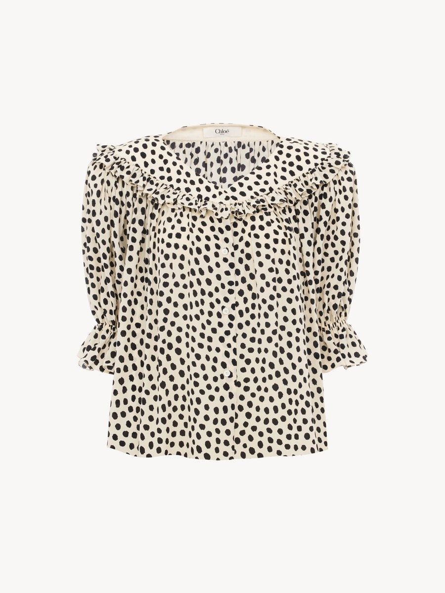 Puff-sleeve ruffle top in cr&ecirc;pe de chine - 2