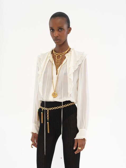 Ruffled blouse in silk georgette