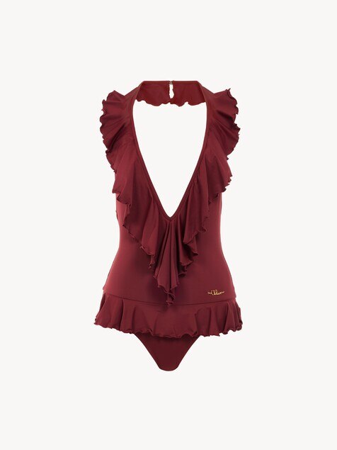 Ruffled V-neck one-piece swimsuit