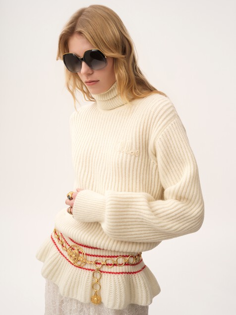 Oversized logo turtleneck jumper in a wool & mohair knit