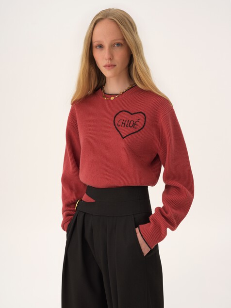 Cropped fitted logo sweater in a wool knit