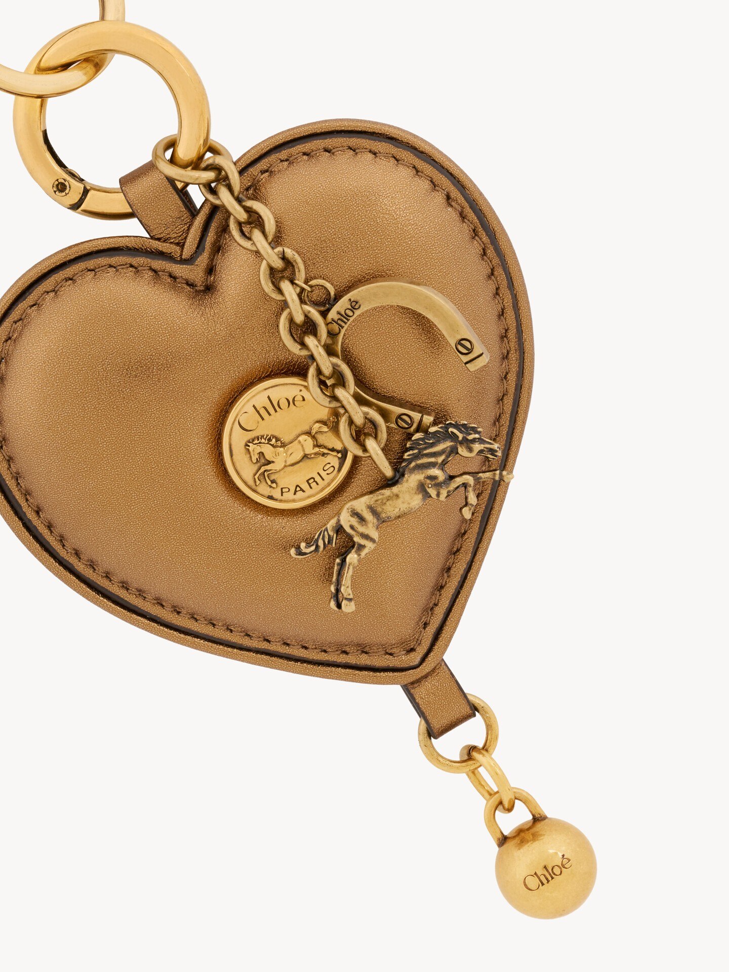 Chlo&eacute; Symbols Heart key ring bag charm in metallic leather - 3