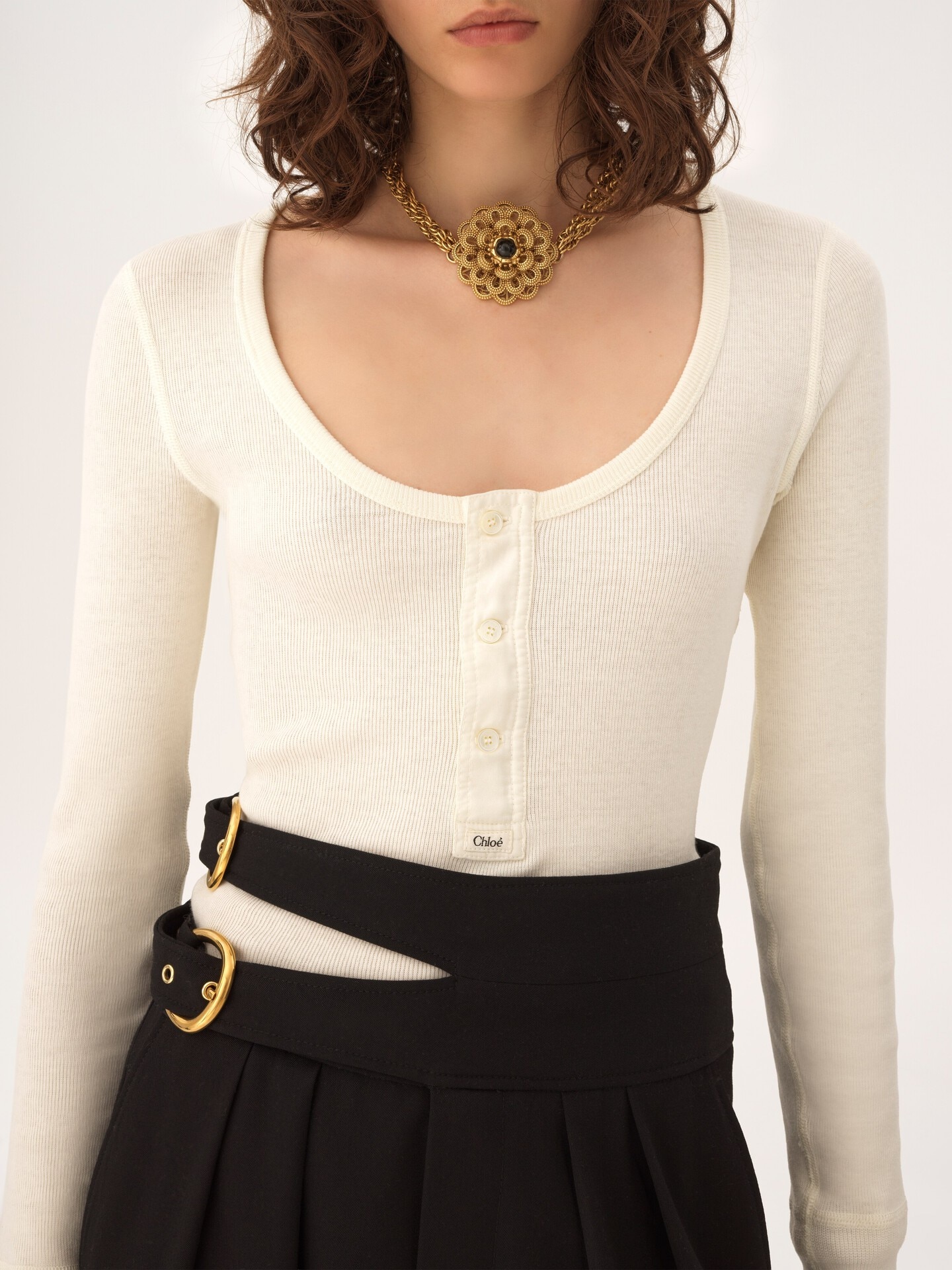 Scoop-neck Henley shirt in cotton jersey - 6