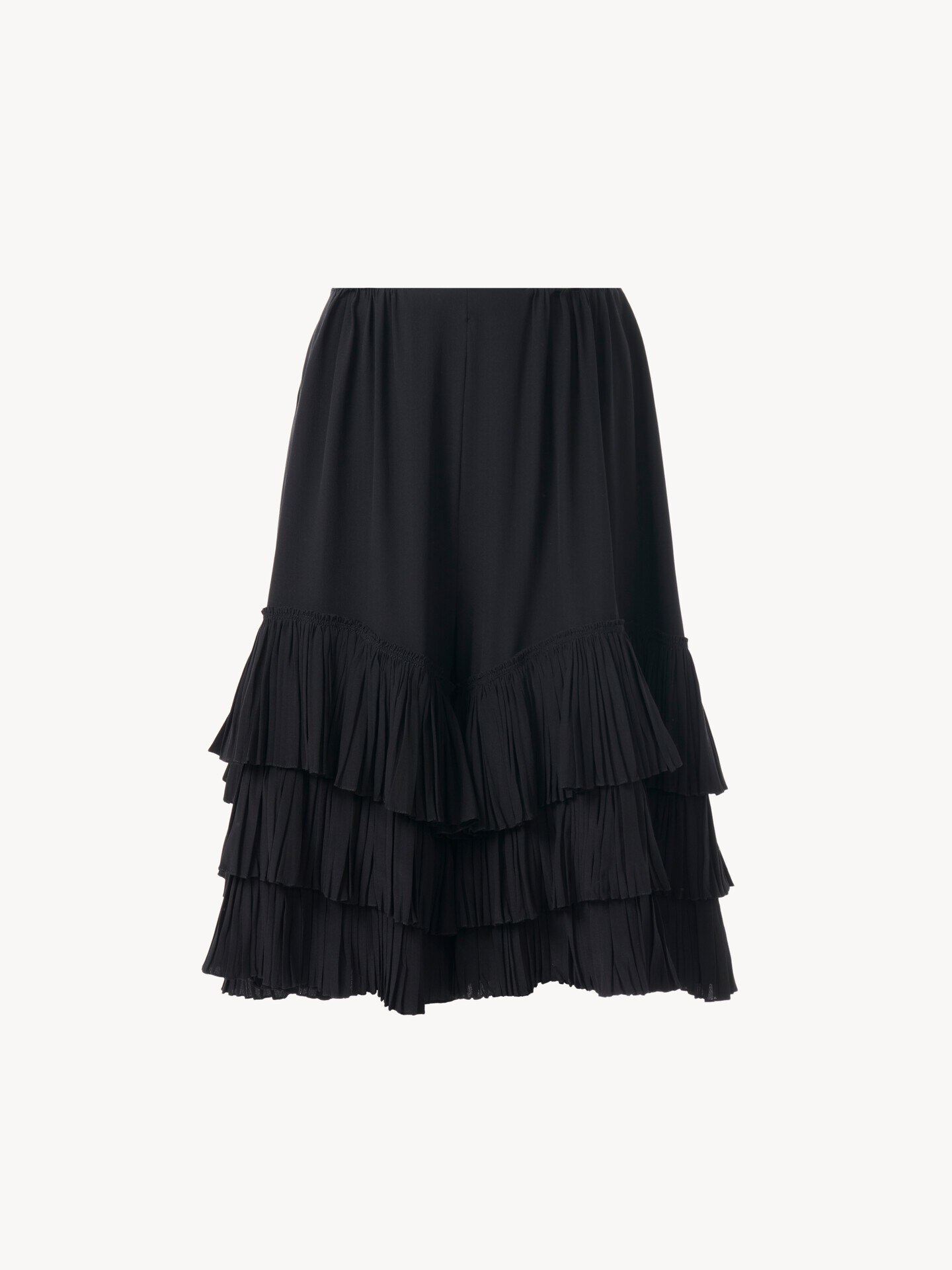 Ruffled tiered shorts in crêpe de chine - 1