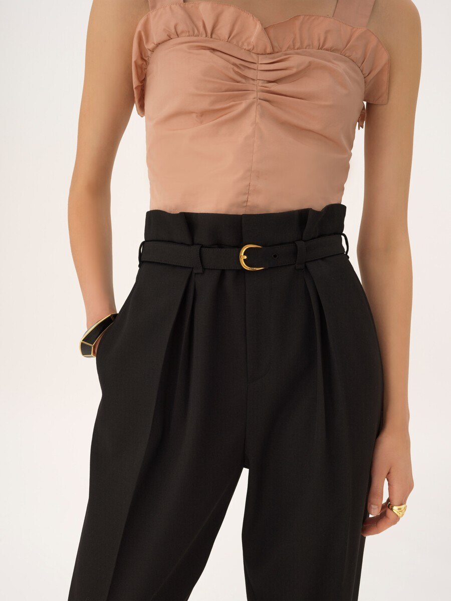 High-rise wide-leg pants in wool grain de poudre - 6