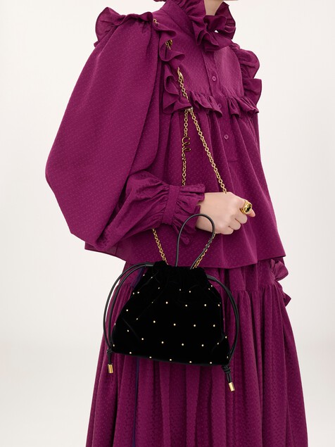 Minibolso de hombro Chlo&eacute; Icons con cadena de terciopelo con tachuelas