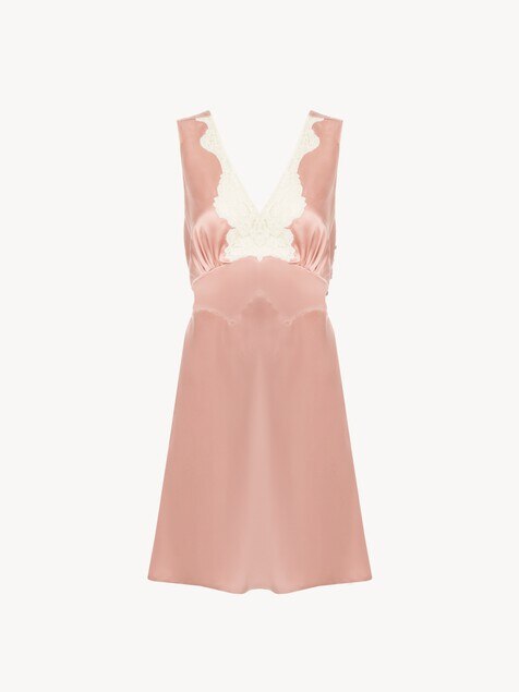 Sleeveless mini dress in washed silk satin & lace