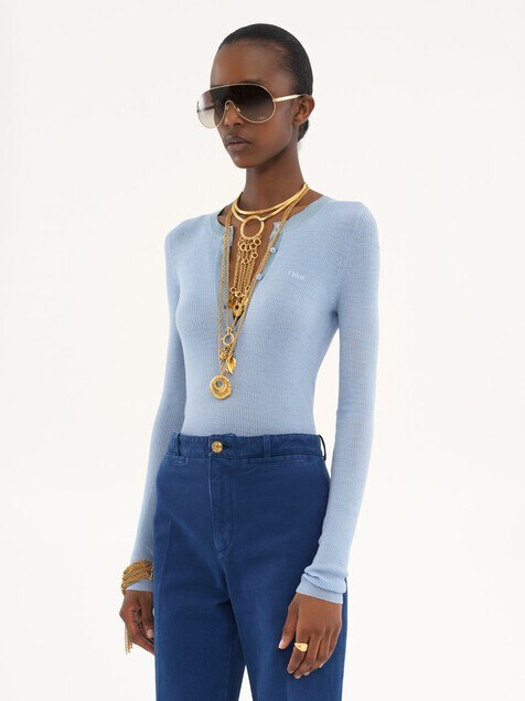 Knitted Henley shirt in superfine wool knit