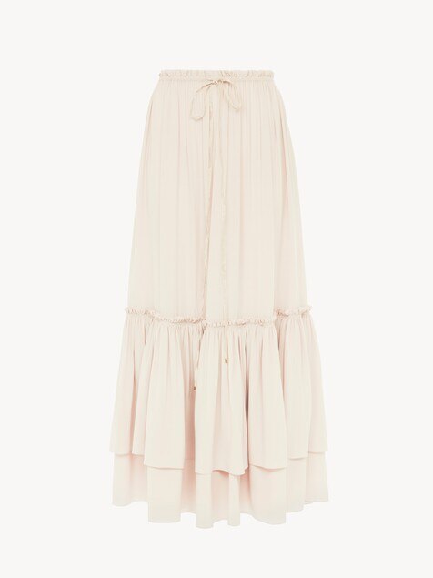 Long ruffled skirt in silk mousseline