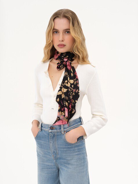 The Chlo&eacute; Peonies wide bandeau scarf in silk charmeuse