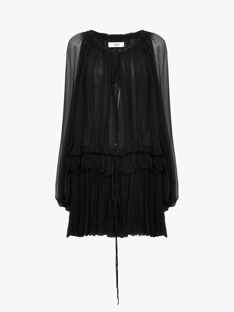 Mini cape dress in silk mousseline