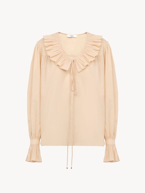 Gathered ruffle top in cotton voile