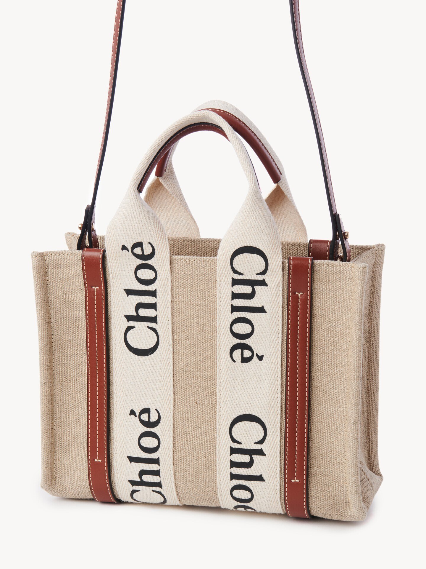 Small Woody tote bag in linen - 6