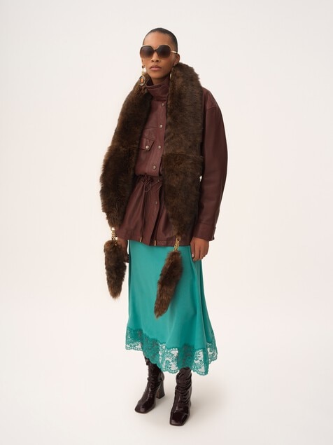 High-neck parka in leather
