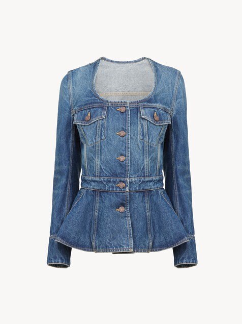 Peplum riding jacket in denim