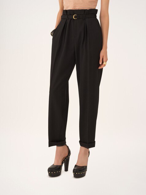High-rise wide-leg trousers in wool grain de poudre