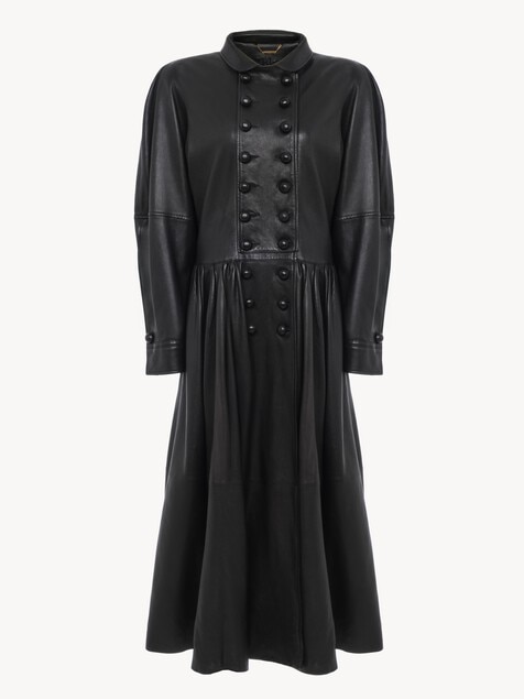 Abrigo largo estilo ecuestre oversize de cuero